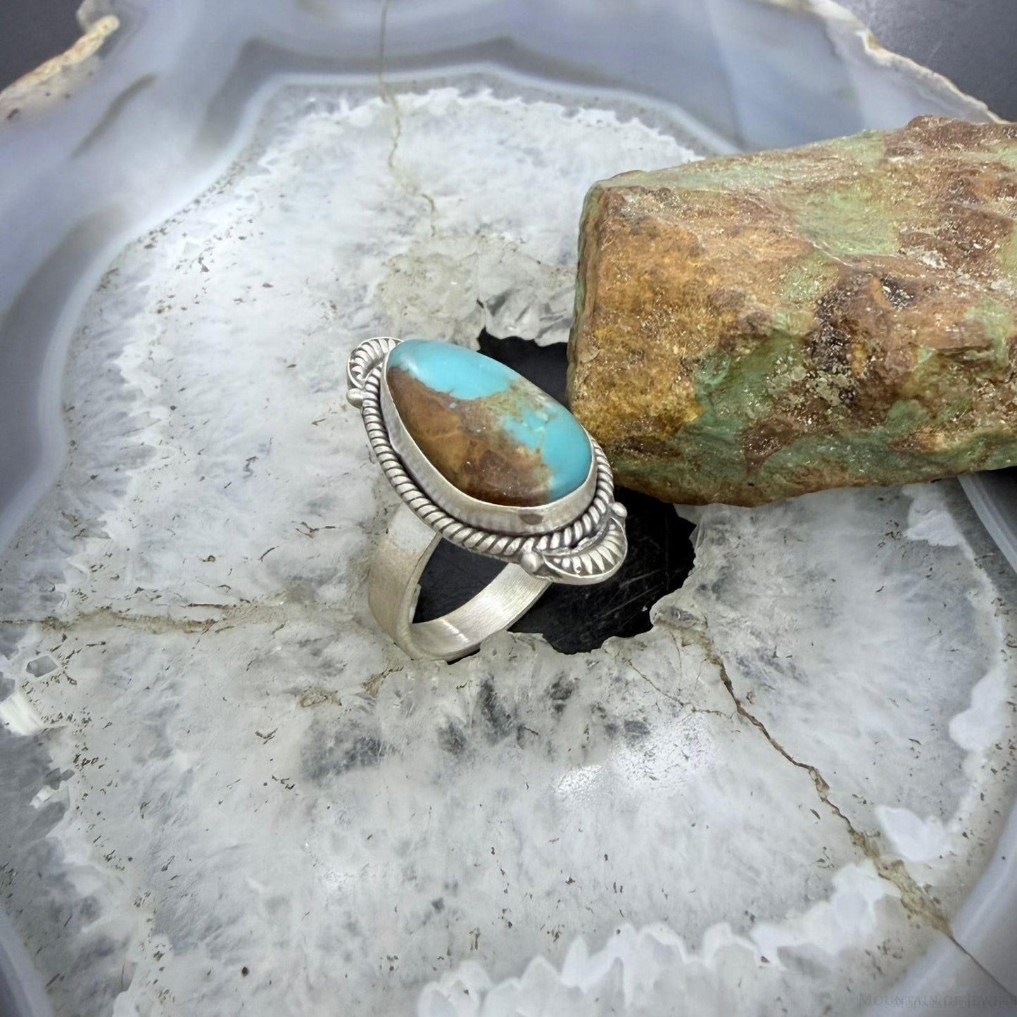 Sterling Silver Southwestern Style Teardrop Kingman Turquoise Adjustable Ring