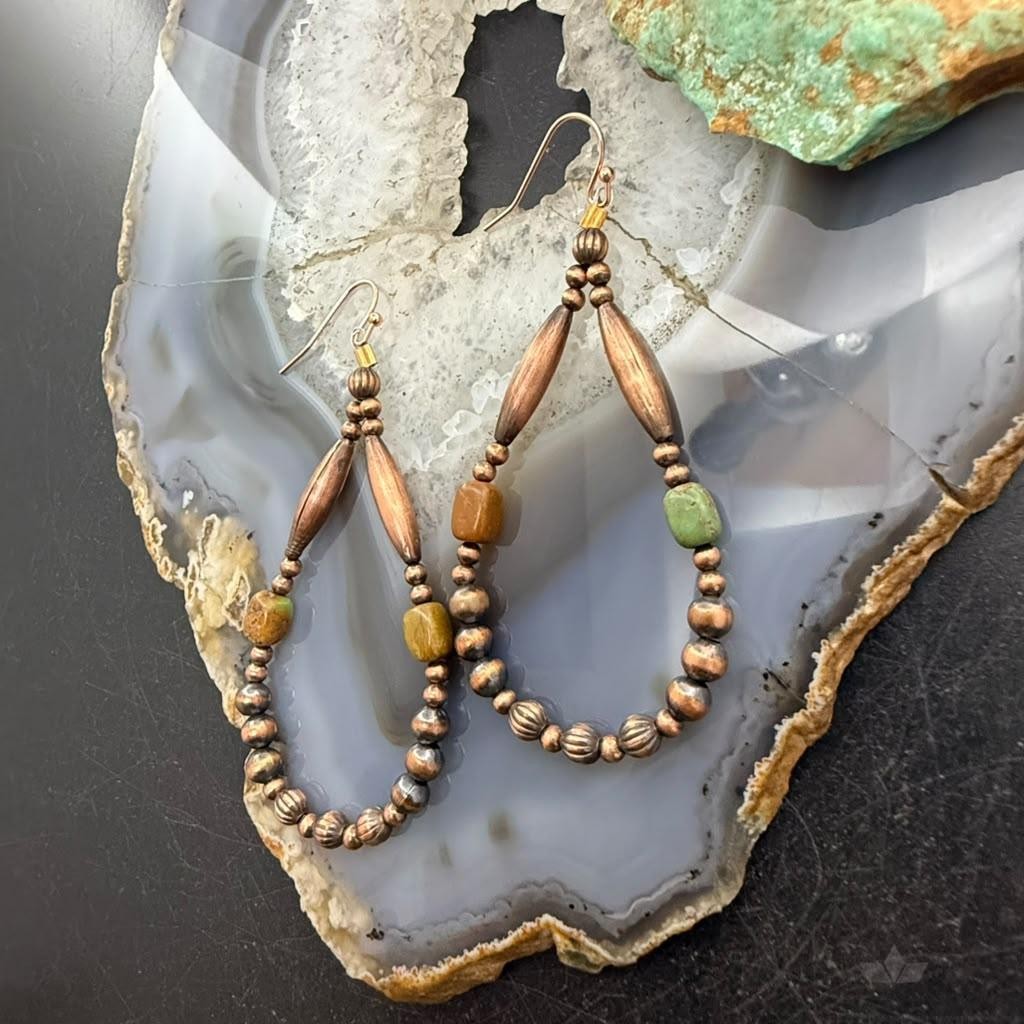 Southwestern Style Copper 3-5mm Navajo Pearl Beads Dangle Earrings For Women