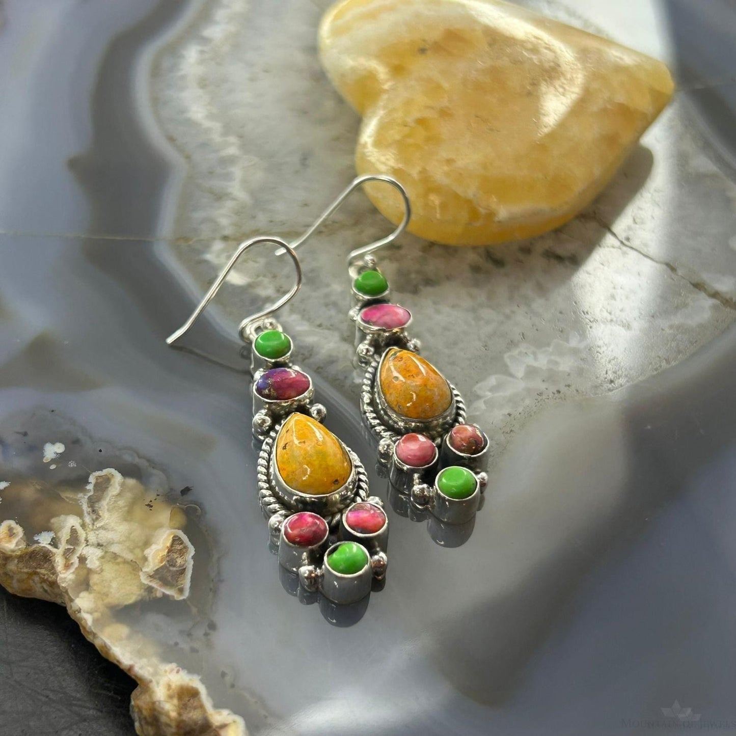 Sterling Silver Southwestern Style Multistone Dangle Earrings For Women #6