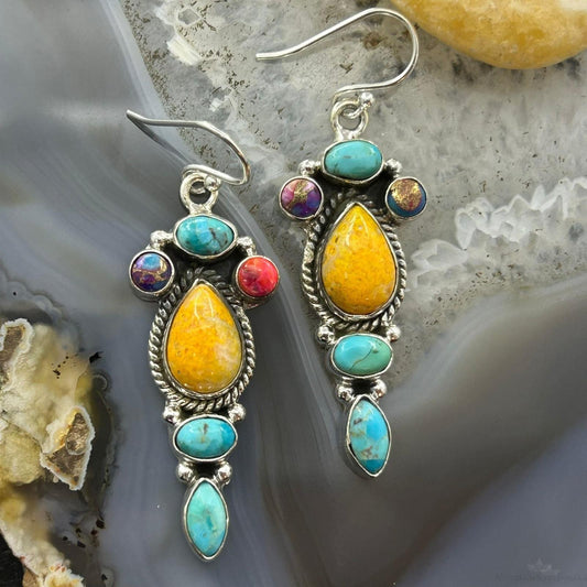 Sterling Silver Southwestern Style Multistone Dangle Earrings For Women #4