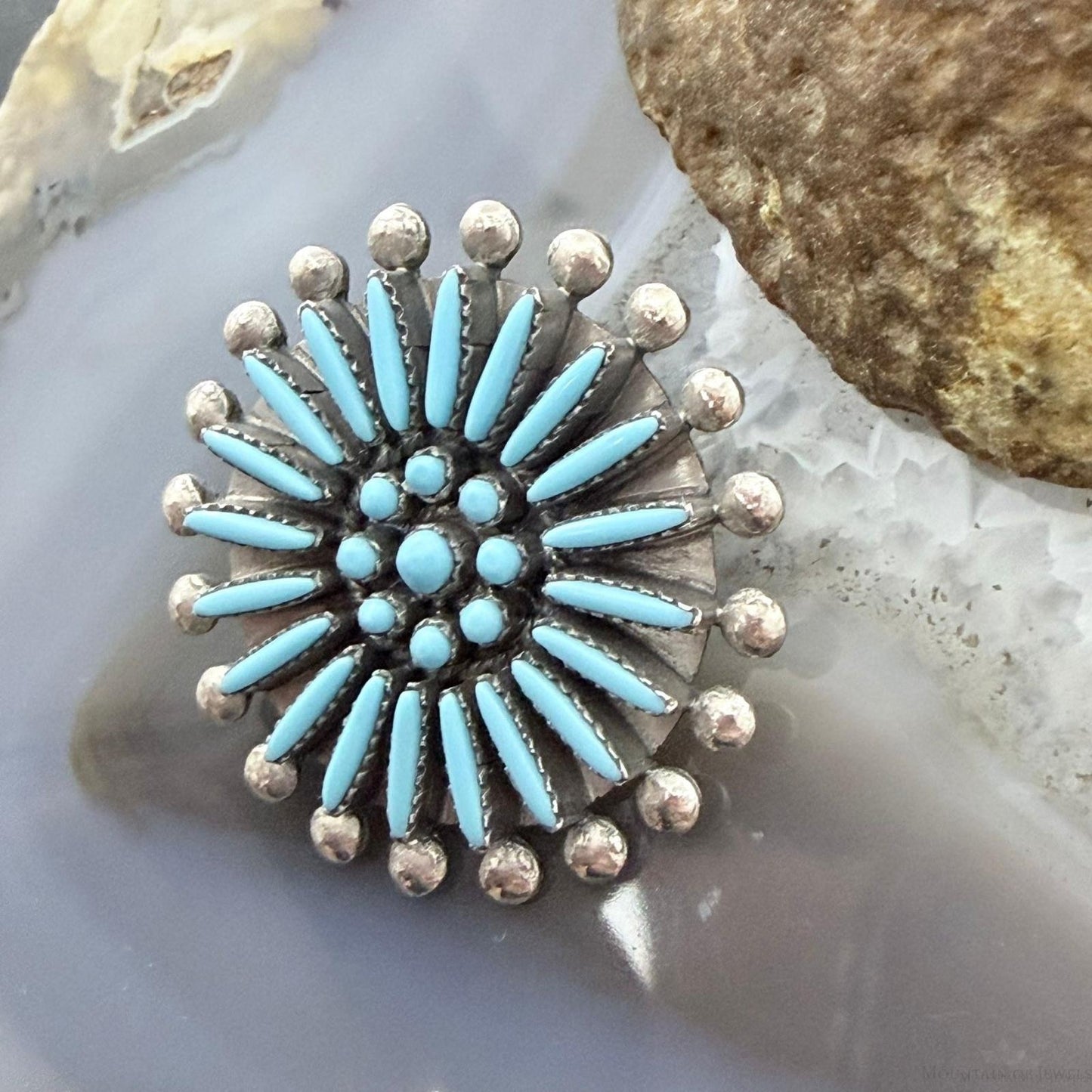 Sibert Bowannie Native American Sterling Silver Needlepoint Turquoise Brooch/Pendant For Women
