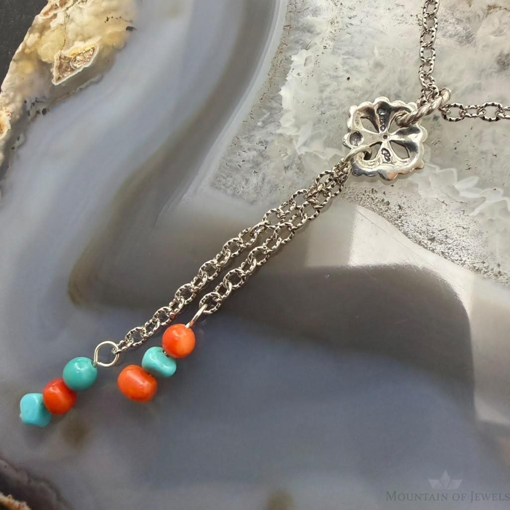 Carolyn Pollack Sterling Silver Coral & Turquoise Beads Chain Lariat Necklace For Women