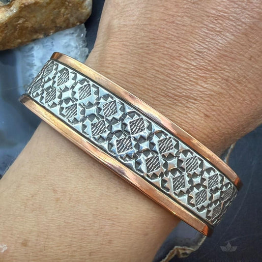 Wylie Secatero Navajo Sterling Silver & Copper Stamped Bracelet For Men #5