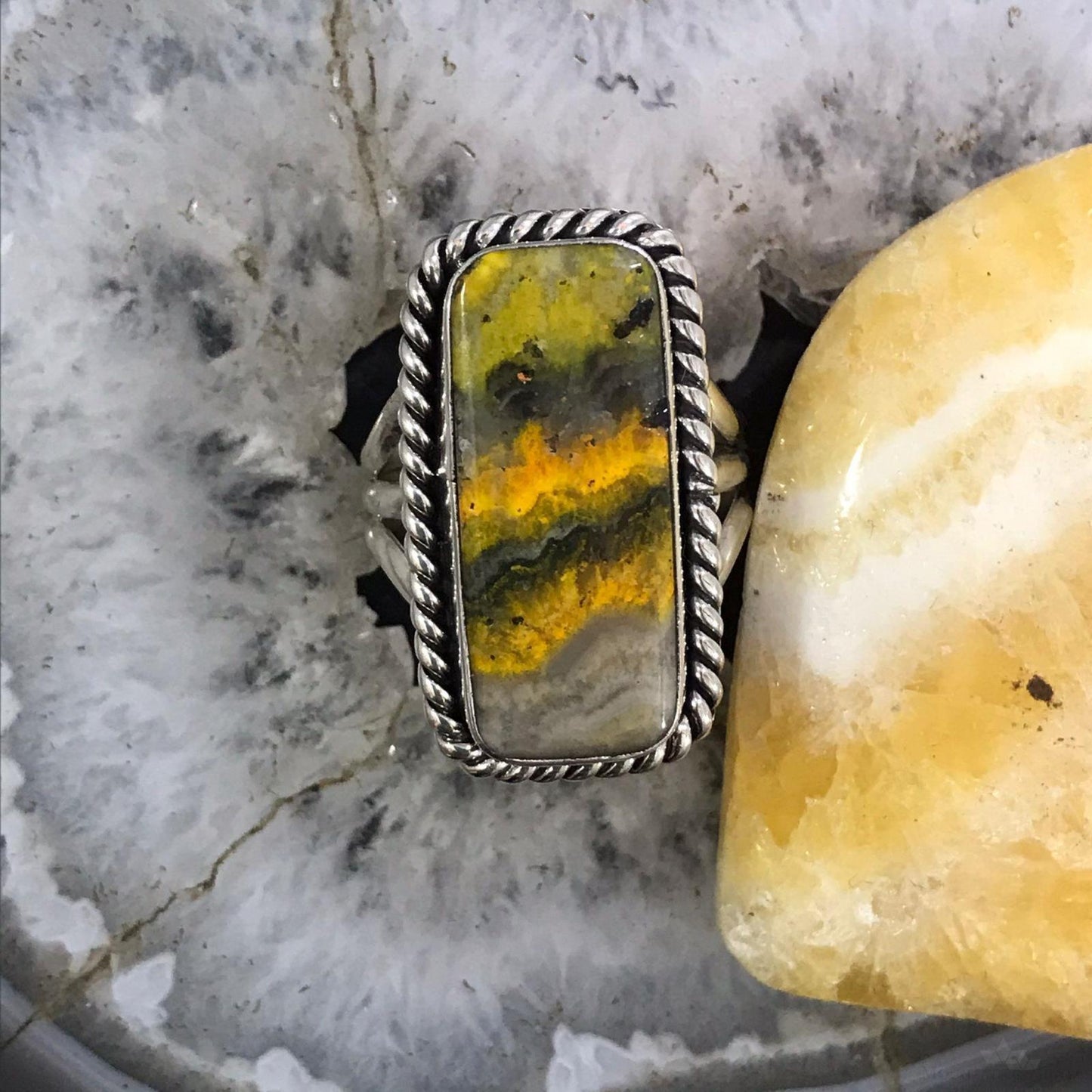 Native American Sterling Silver Bumblebee Jasper Bar Ring Size 9.25 For Women #1