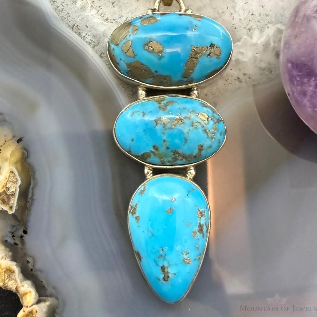 Sterling Silver Southwestern Style 3 Kingman Turquoise Pendant For Women #3