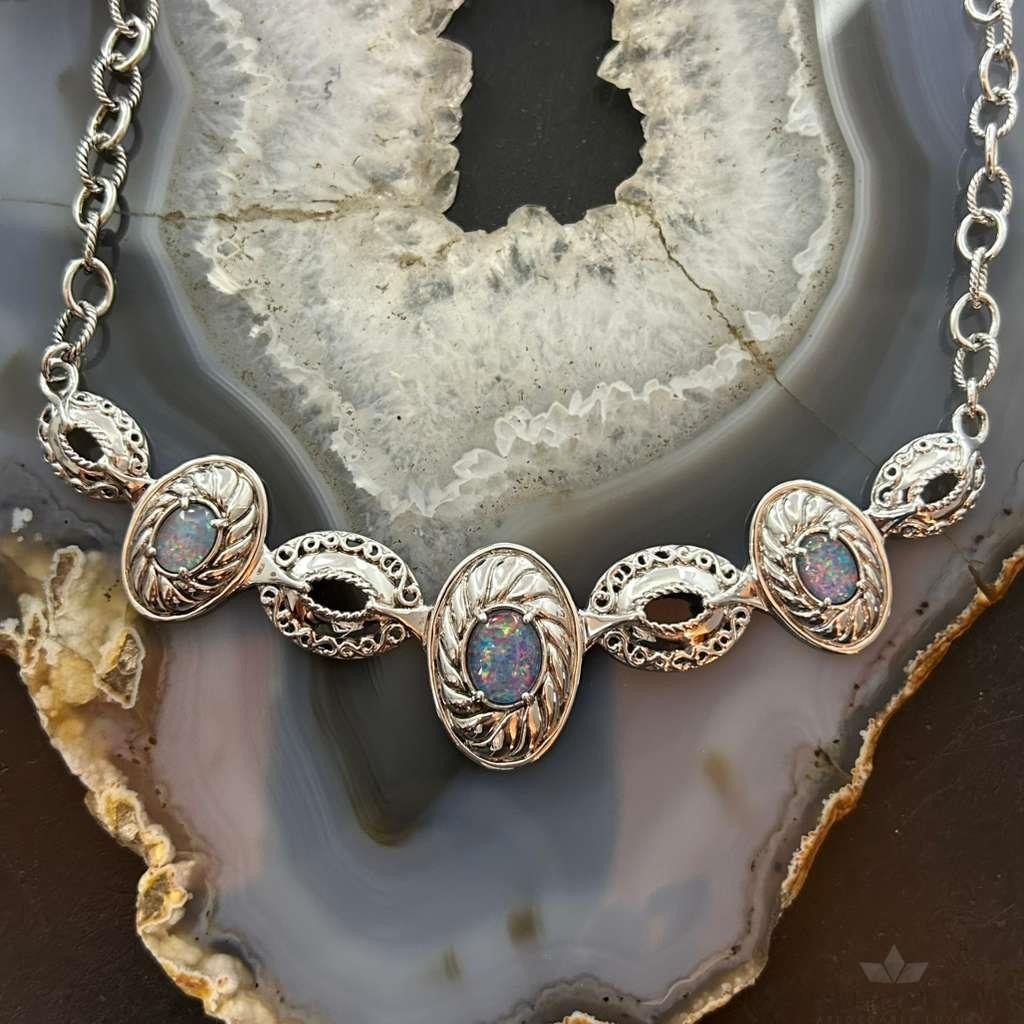 Carolyn Pollack Sterling Silver Oval Opal Decorated Necklace 16"-18" For Women