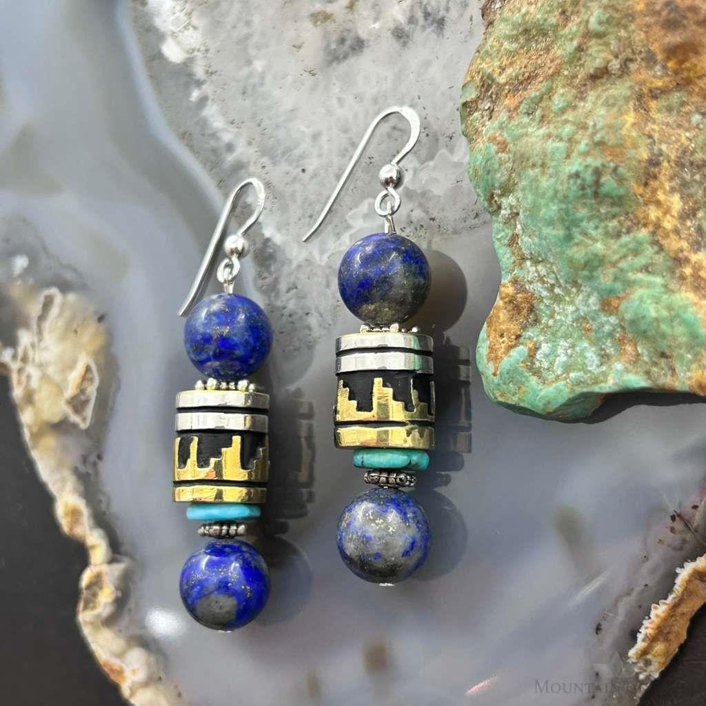 Tommy & Rosita Singer Sterling  Silver Lapis,Turquoise Beads Dangle Earrings For Women #1