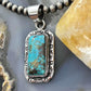 Native American Sterling Silver Rectangle Turquoise Decorated Pendant For Women