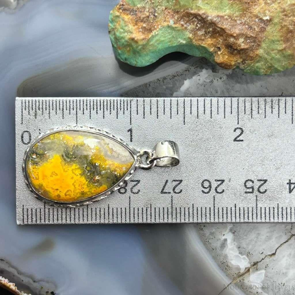 Sterling Silver Southwestern Style Teardrop Yellow Jasper Pendant For Women #2