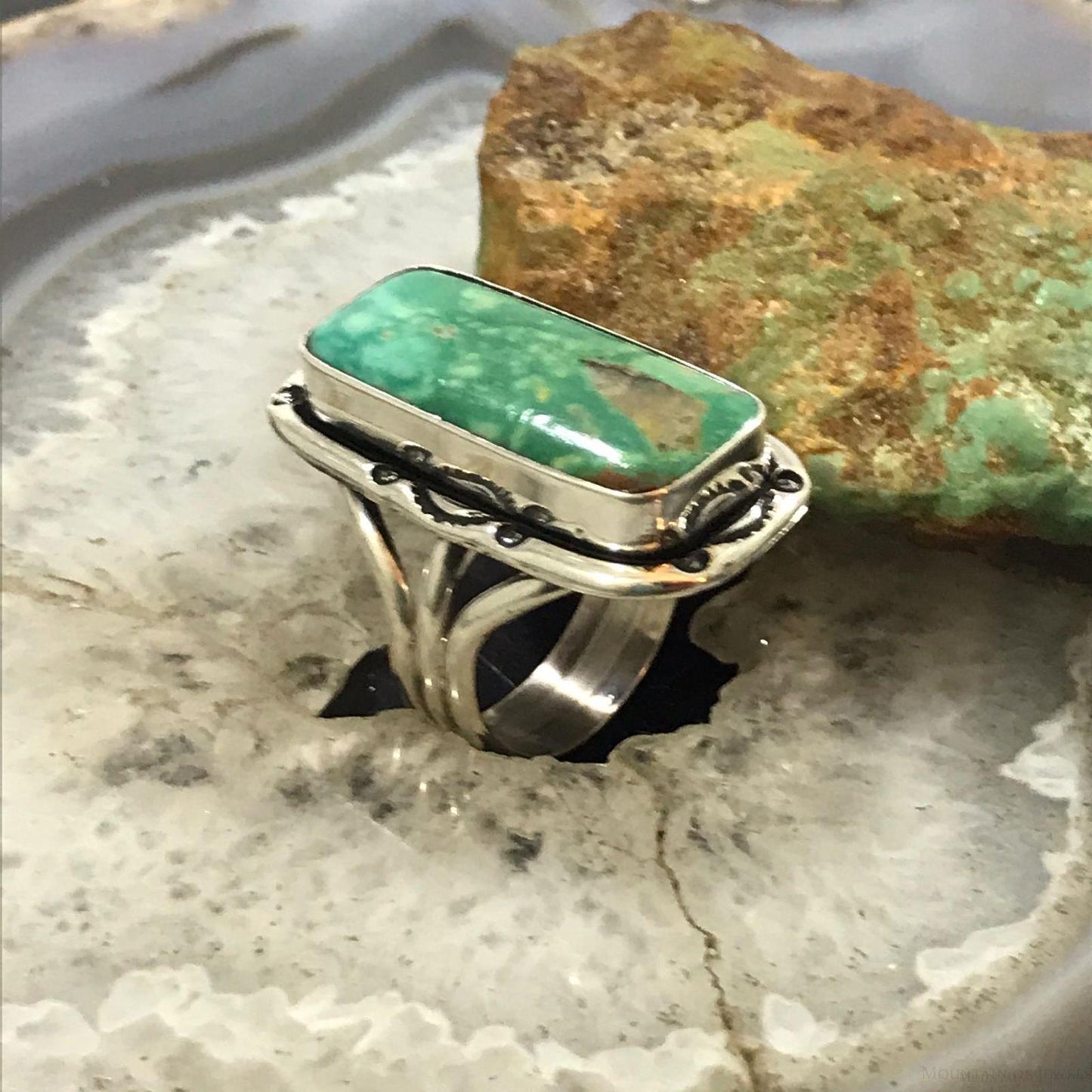 Native American Sterling Silver Turquoise Bar Ring Size 9 For Women