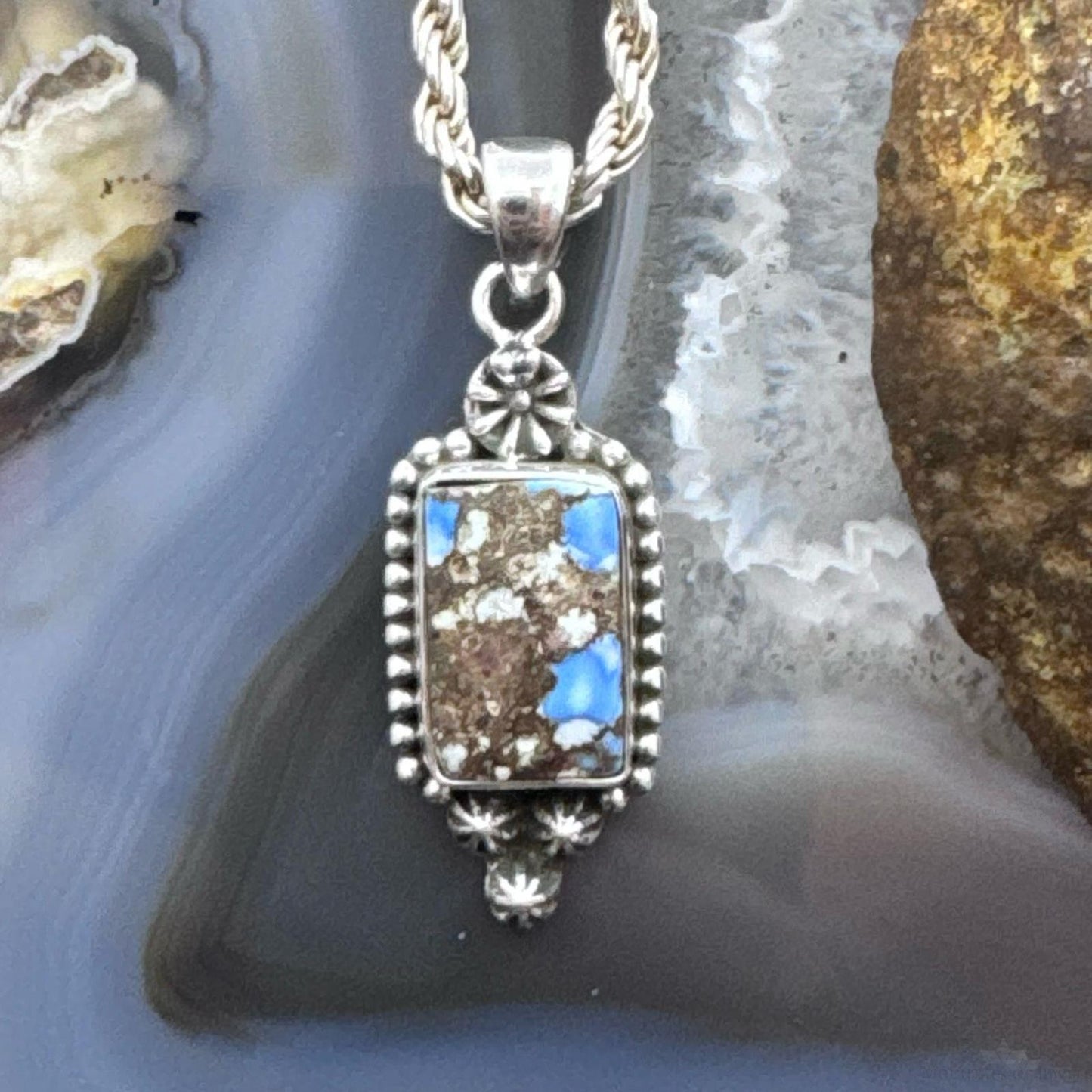 Sterling Silver Southwestern Style Golden Hill Turquoise Decorated Pendant For Women