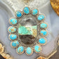 Sterling Silver Southwestern Style Oval Blackjack Turquoise Cluster Pendant For Women