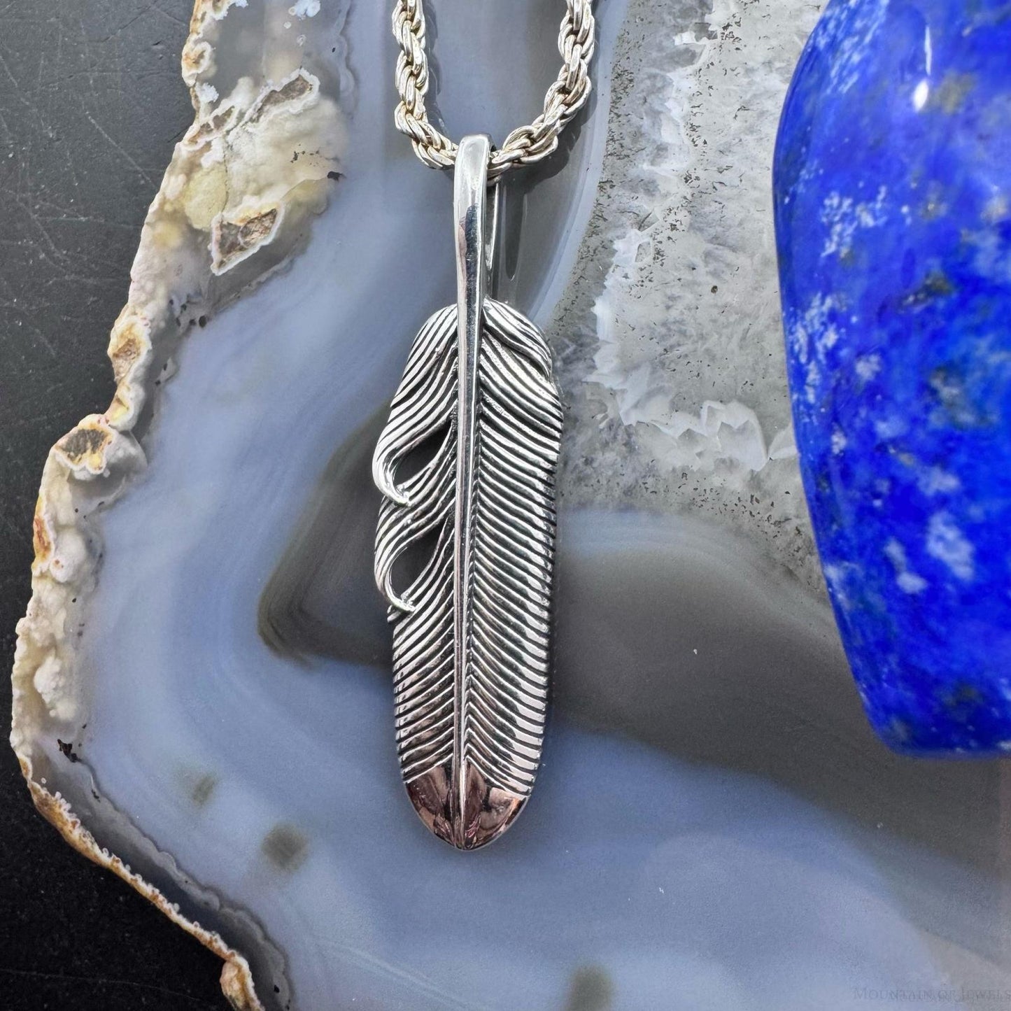 Sterling Silver Southwestern Style Long Unisex Feather Pendant