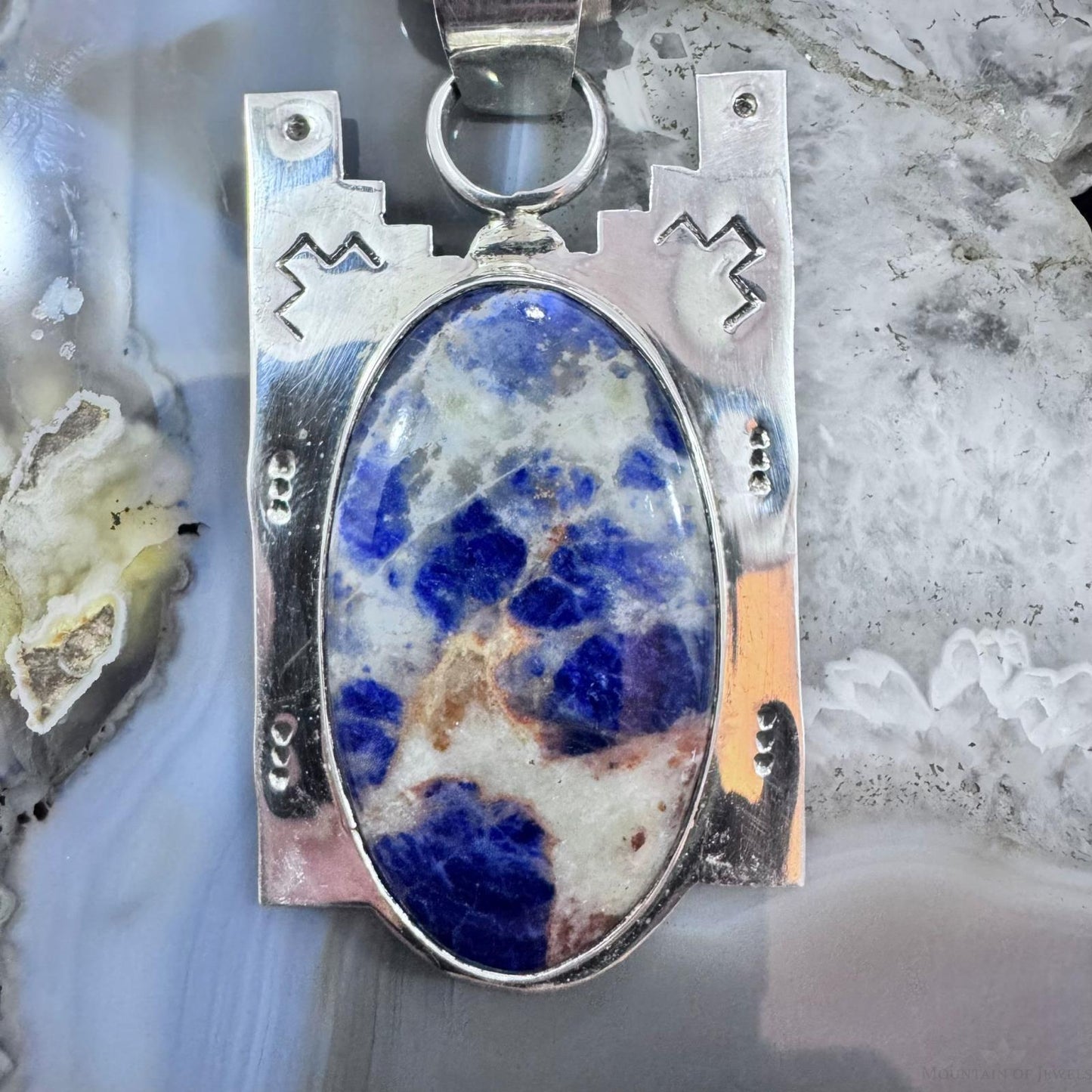 Frank Chavez Native American Sterling Silver Oval Sodalite Unisex Pendant