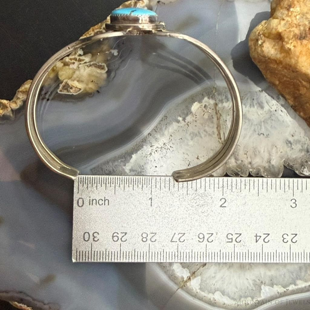Vintage Native American Sterling Silver Turquoise 3 Banded Bracelet For Women