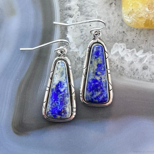 Native American Sterling Silver Triangle Denim Lapis Dangle Earrings For Women