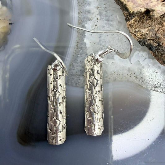 Florence Tahe Navajo Sterling Silver Long Bar Etched Dangle Earrings For Women