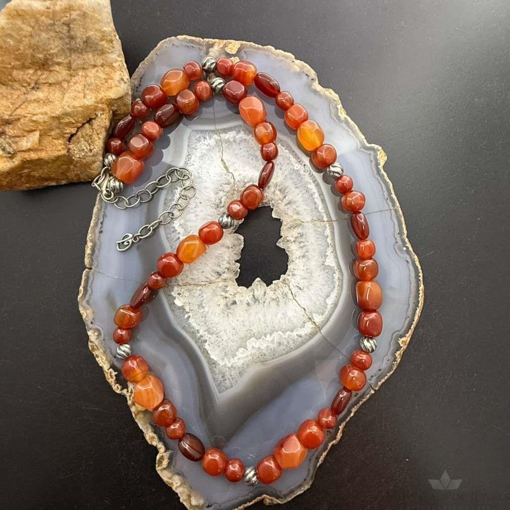 Carolyn Pollack Sterling Silver Carnelian & 9 Swirl Beads 23"-26" Necklace For Women
