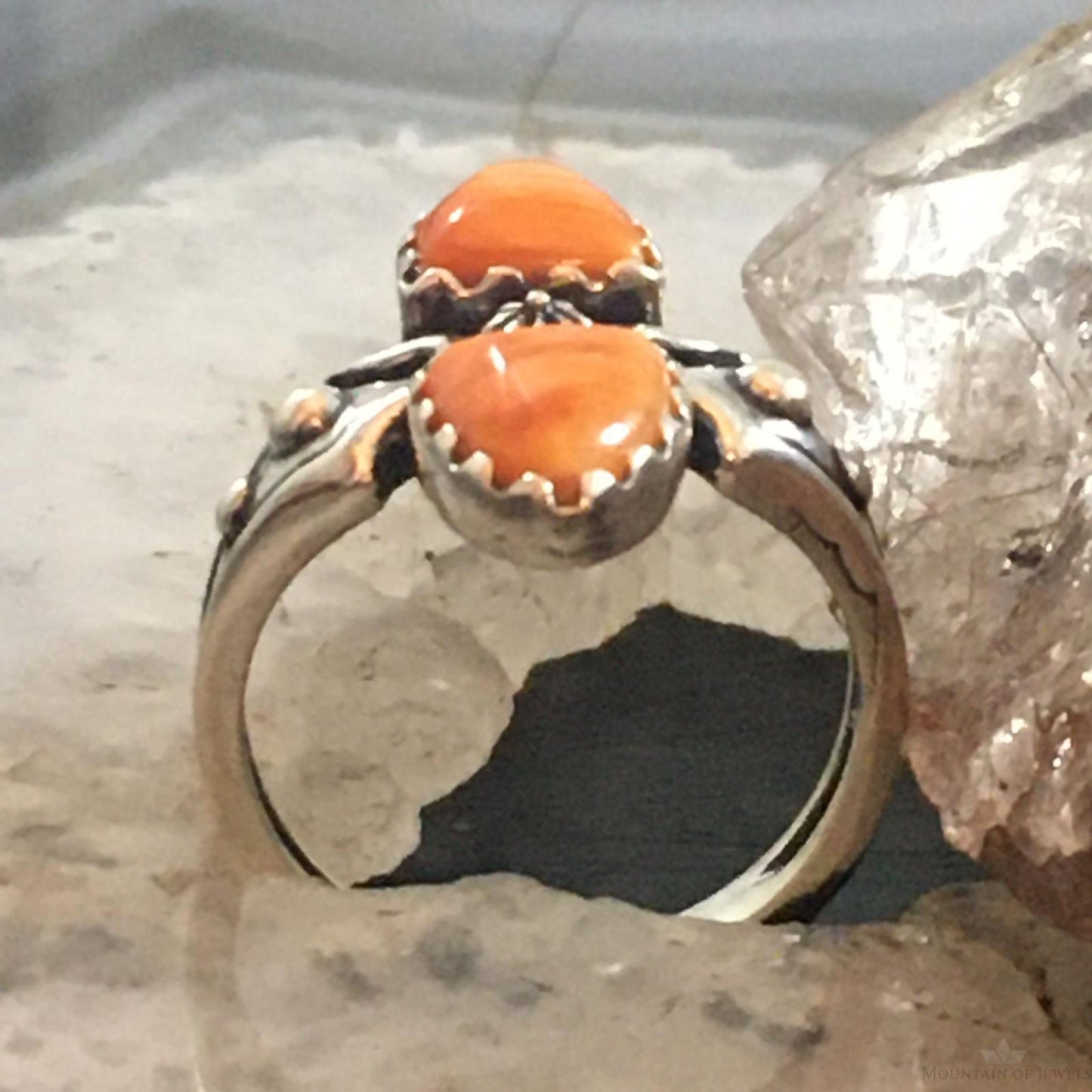 Carolyn Pollack Southwestern Style Sterling Silver Orange Spiny Oyster Ring For Women