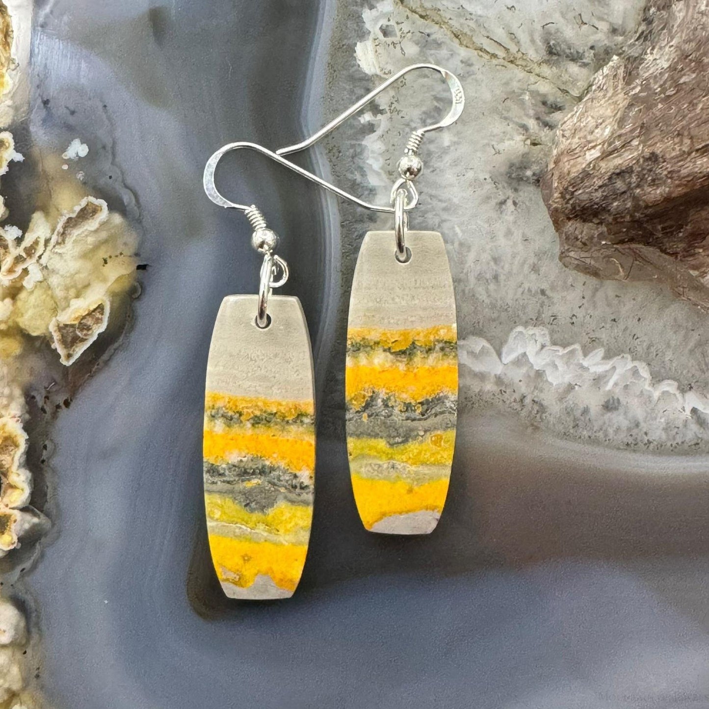 Sterling Silver Bumblebee Jasper Slab Dangle Earrings For Women #194