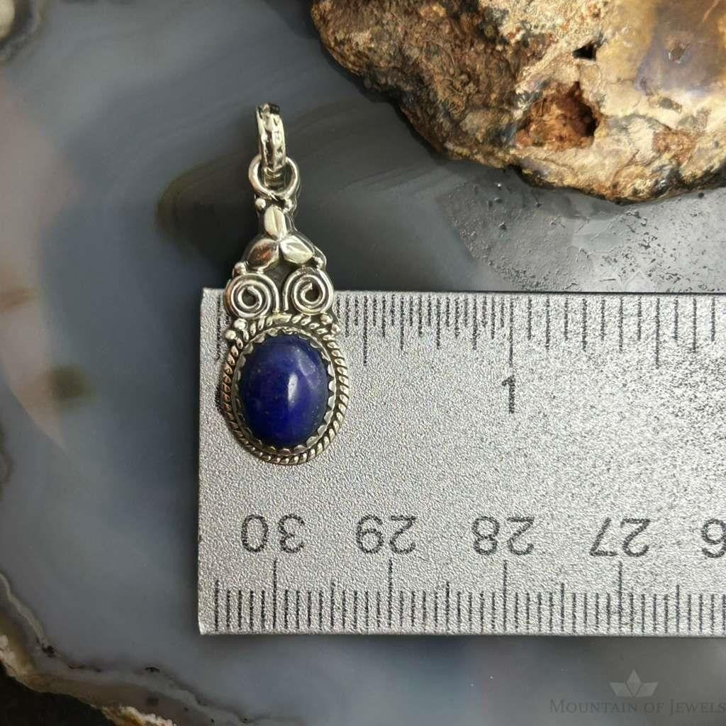 Sterling Silver Southwestern Style Oval Lapis Decorated Charm/Pendant For Women