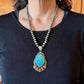 Sterling Silver Southwestern Style Large Turquoise & Spiny Oyster Pendant For Women