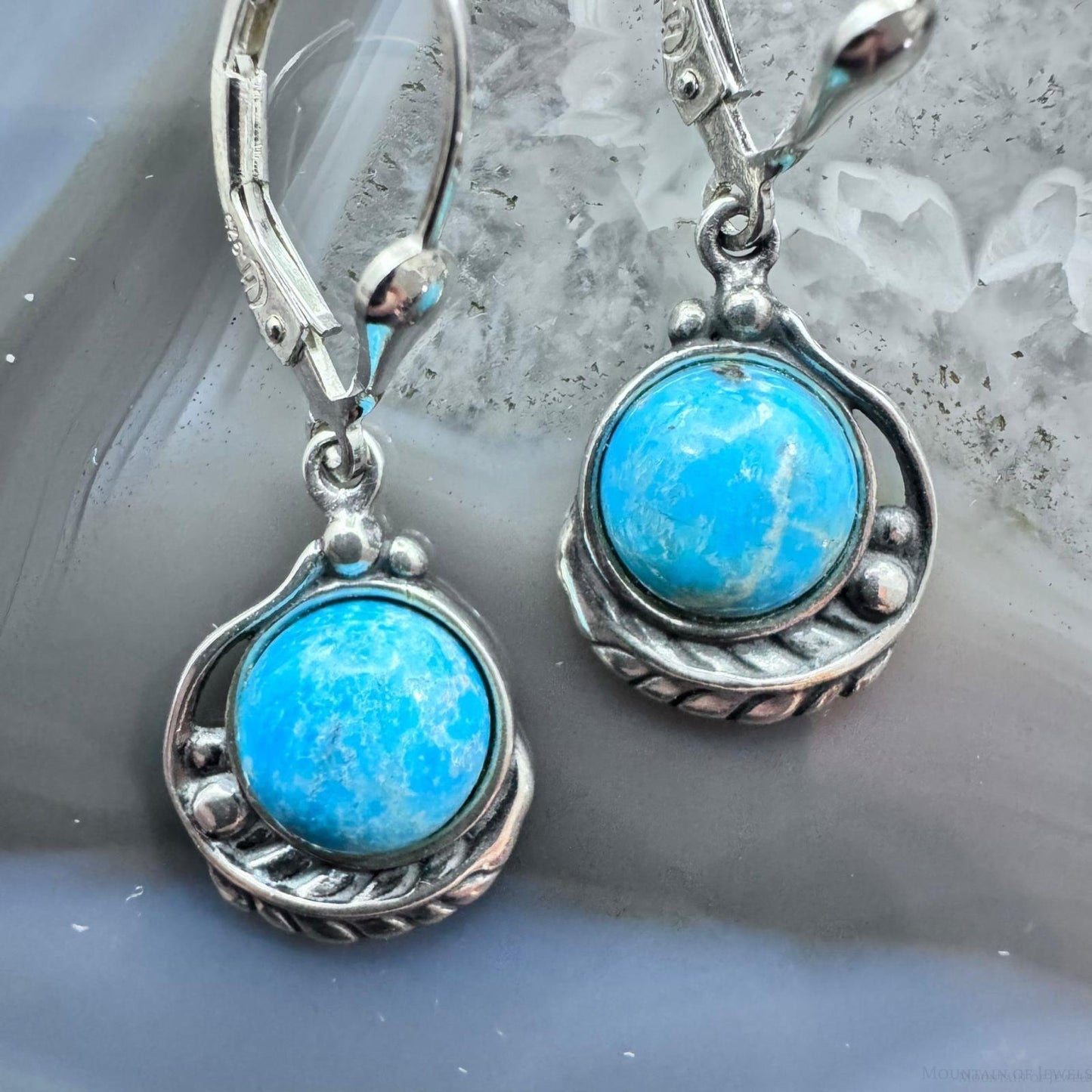 Carolyn Pollack Sterling Silver Rounded Turquoise Dangle Earrings For Women