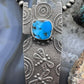 Joel Pajarito Sterling Silver Blue Ridge Turquoise Tufa Cast Decorated Unisex Pendant