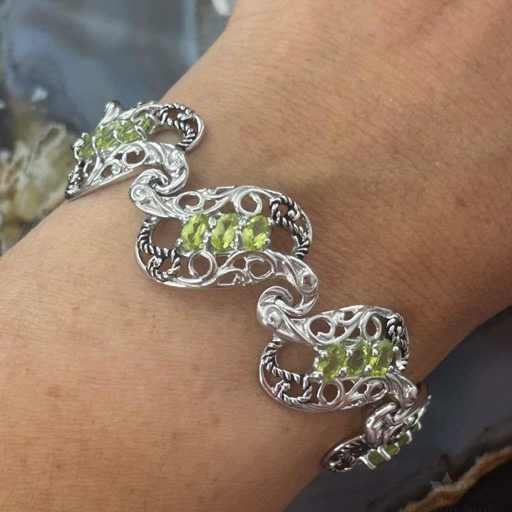 Carolyn Pollack Sterling Silver 18 Faceted Peridot Foldover Link Bracelet For Women