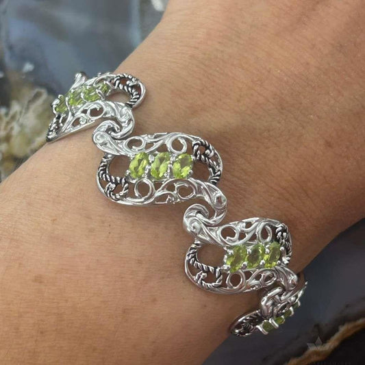 Carolyn Pollack Sterling Silver 18 Faceted Peridot Foldover Link Bracelet For Women