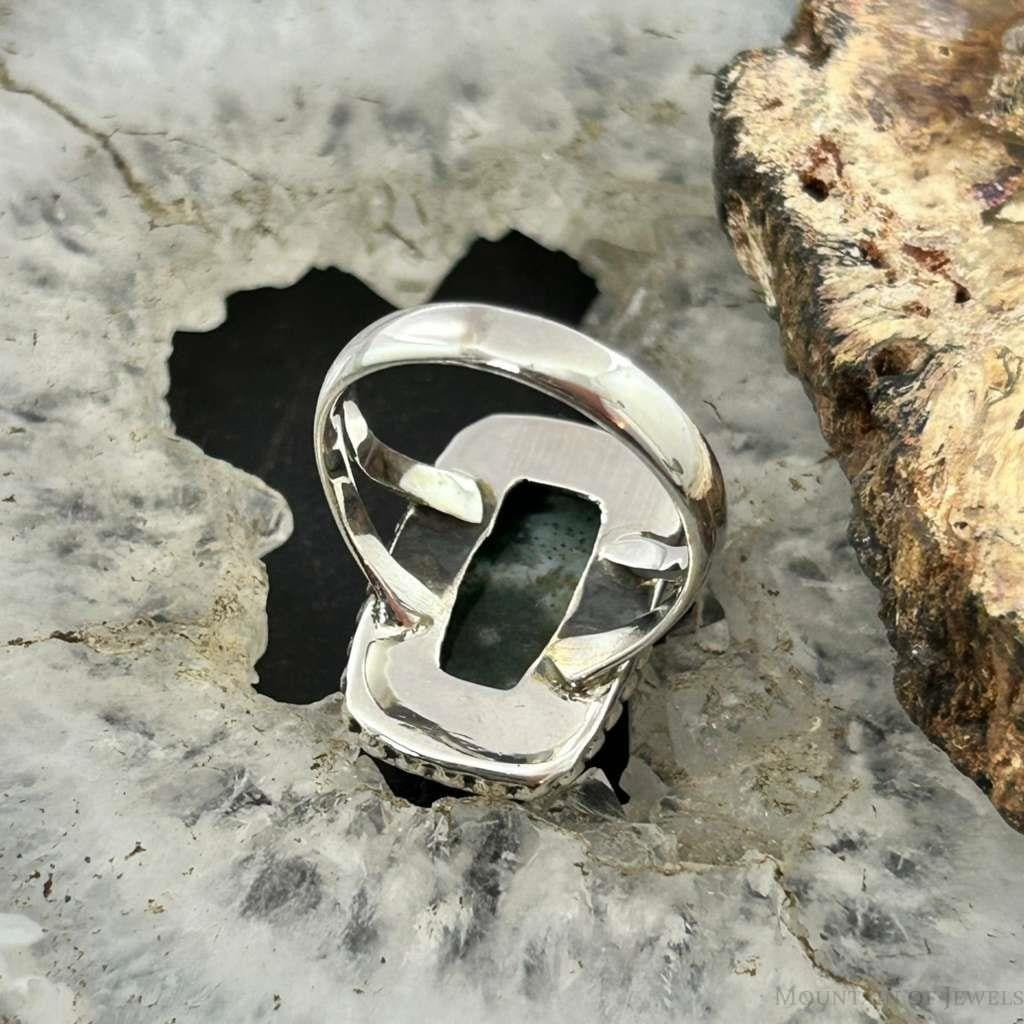 Sterling Silver Southwestern Style Rectangle Chrome Chalcedony Ring Size 7.25 For Women