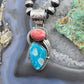 Native American Sterling Silver Oval Orange Spiny Oyster W/Triangular Turquoise Pendant For Women