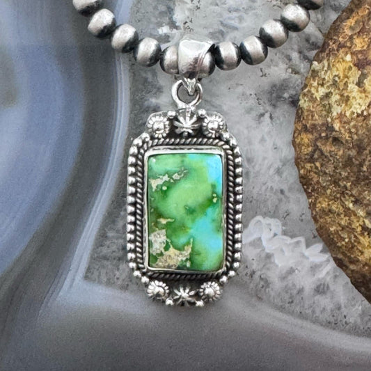 Sterling Silver Southwestern Style Rectangle Sonora Gold Turquoise Pendant For Women