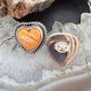 Native American Sterling Silver Orange Spiny Oyster Heart Post Earrings For Women