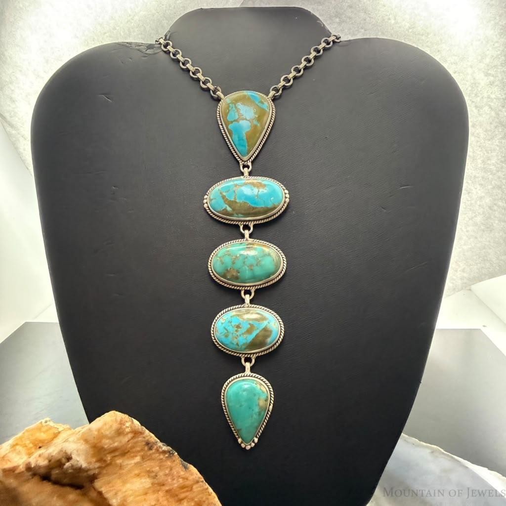 Sterling Silver Southwestern Style Kingman Turquoise Lariat Necklace For Women #2