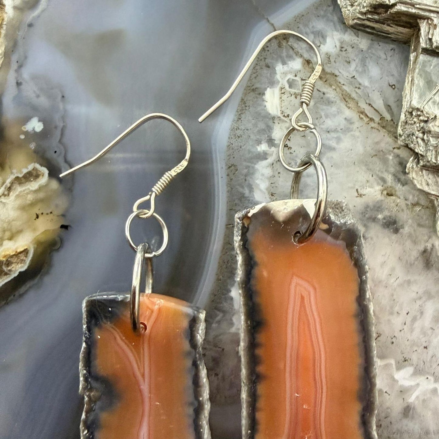Sterling Silver Agate Slab Dangle Earrings For Women #402