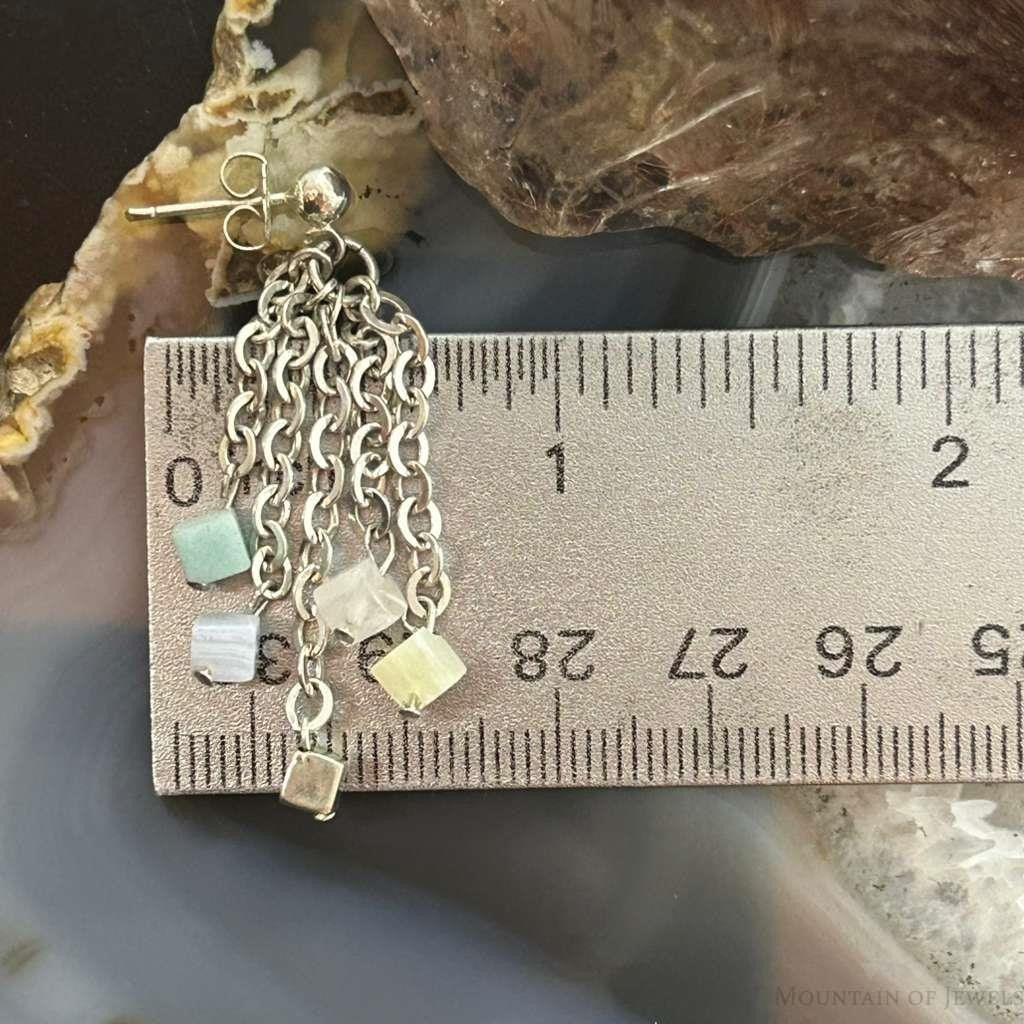 Carolyn Pollack Sterling Silver Tiny Multi Stone Cube Bead Chandelier Earrings For Women