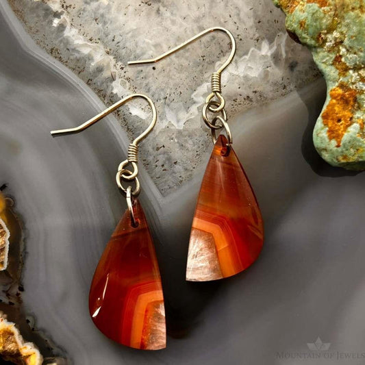 Sterling Silver Half Moon Carnelian Slab Dangle Earrings For Women #331