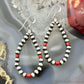 Navajo Pearl Beads 4mm and Coral Sterling Silver Hoop Dangle Earrings For Women