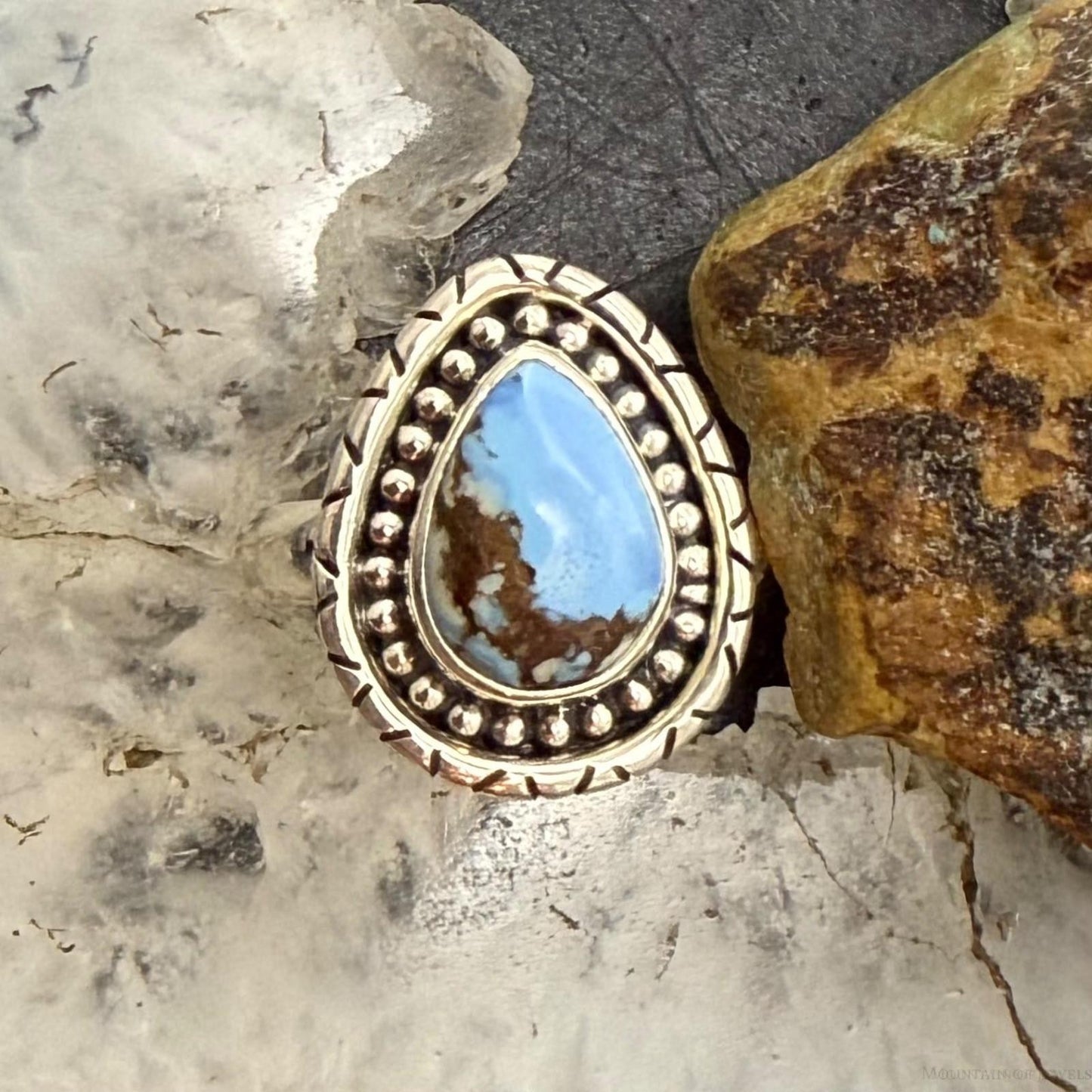 Sterling Silver Southwestern Style Teardrop Golden Hill Turquoise Ring Size 5 For Women