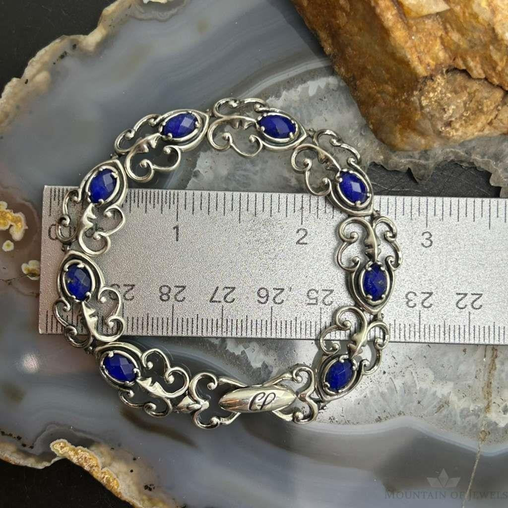 Carolyn Pollack Sterling Silver Oval Faceted Lapis Decorated Link Bracelet For Women
