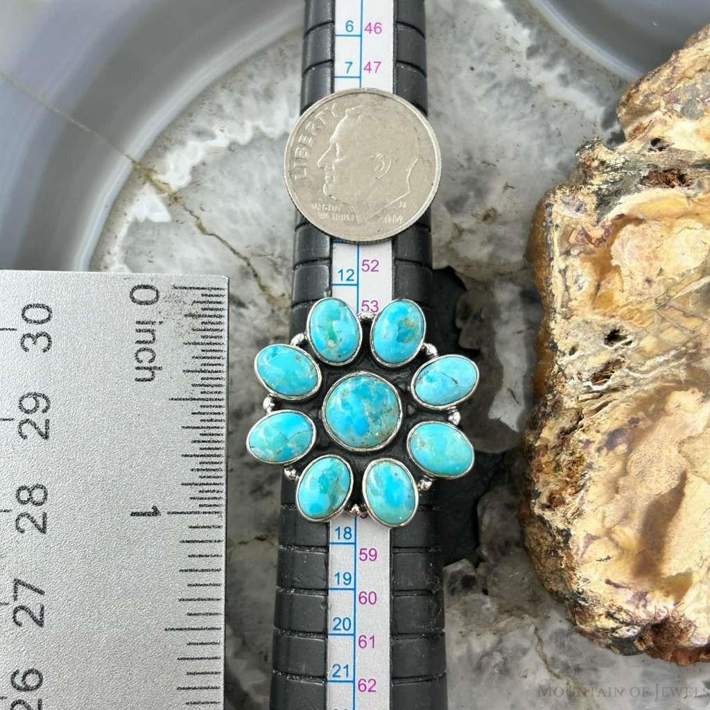 Sterling Silver Southwestern Style Mohave Turquoise Cluster Ring Size 7.75 For Women
