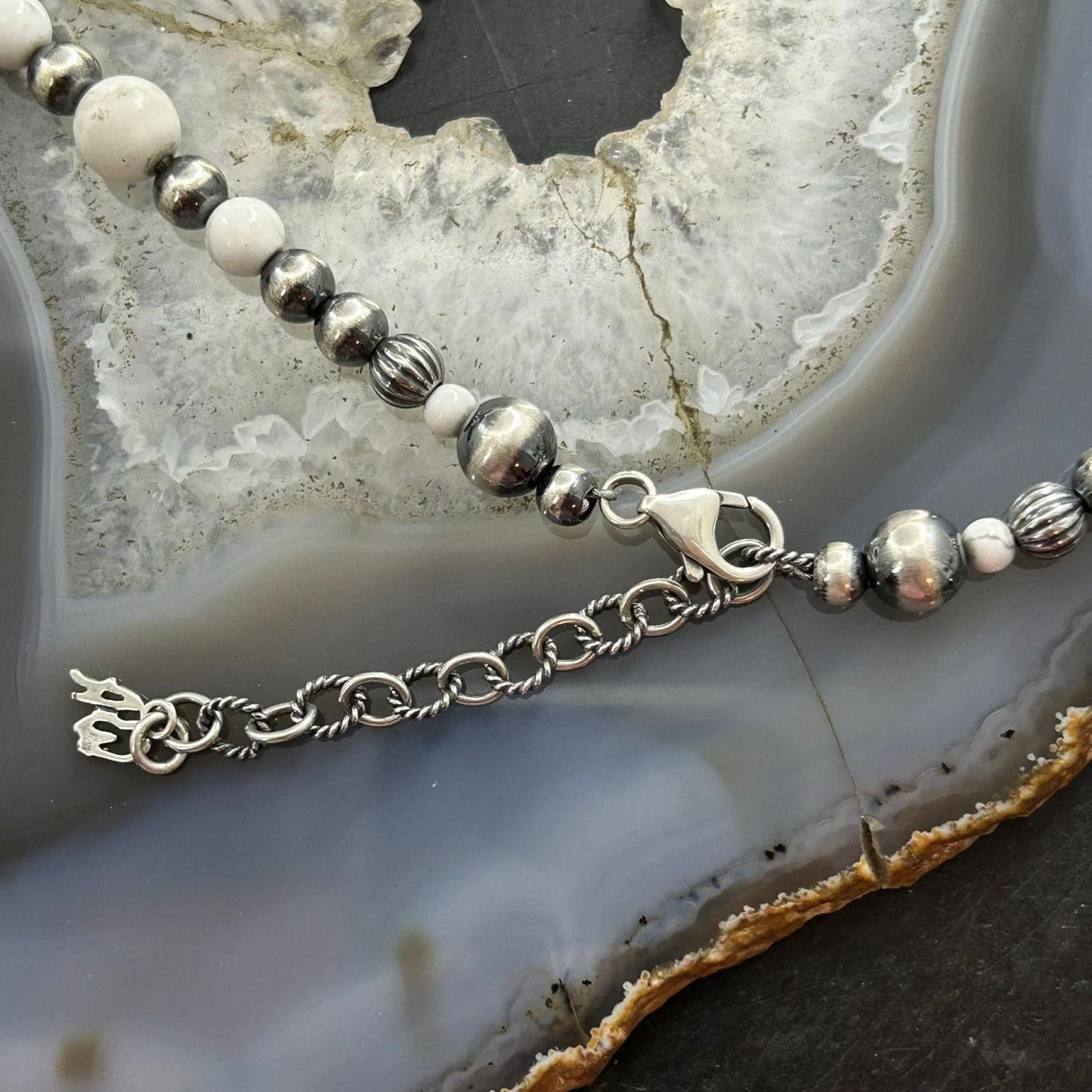 Carolyn Pollack Sterling Silver 5mm-10mm with Howlite Beads 16"-18" Necklace For Women
