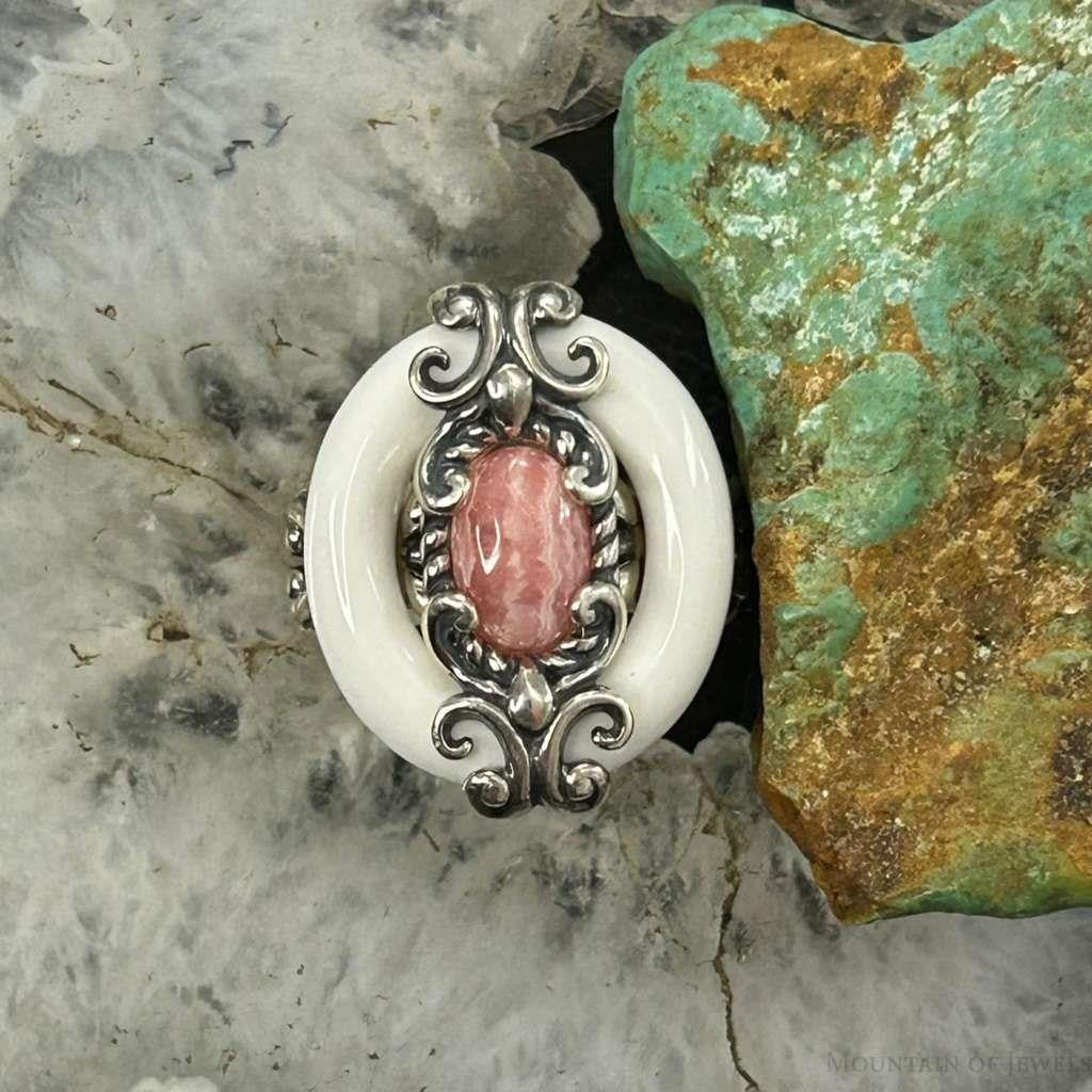 Carolyn Pollack Sterling Silver White Agate & Rhodochrosite Ring Size 5.25 For Women