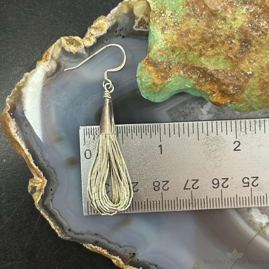 Native American Sterling Silver Liquid Silver Dangle Earrings For Women