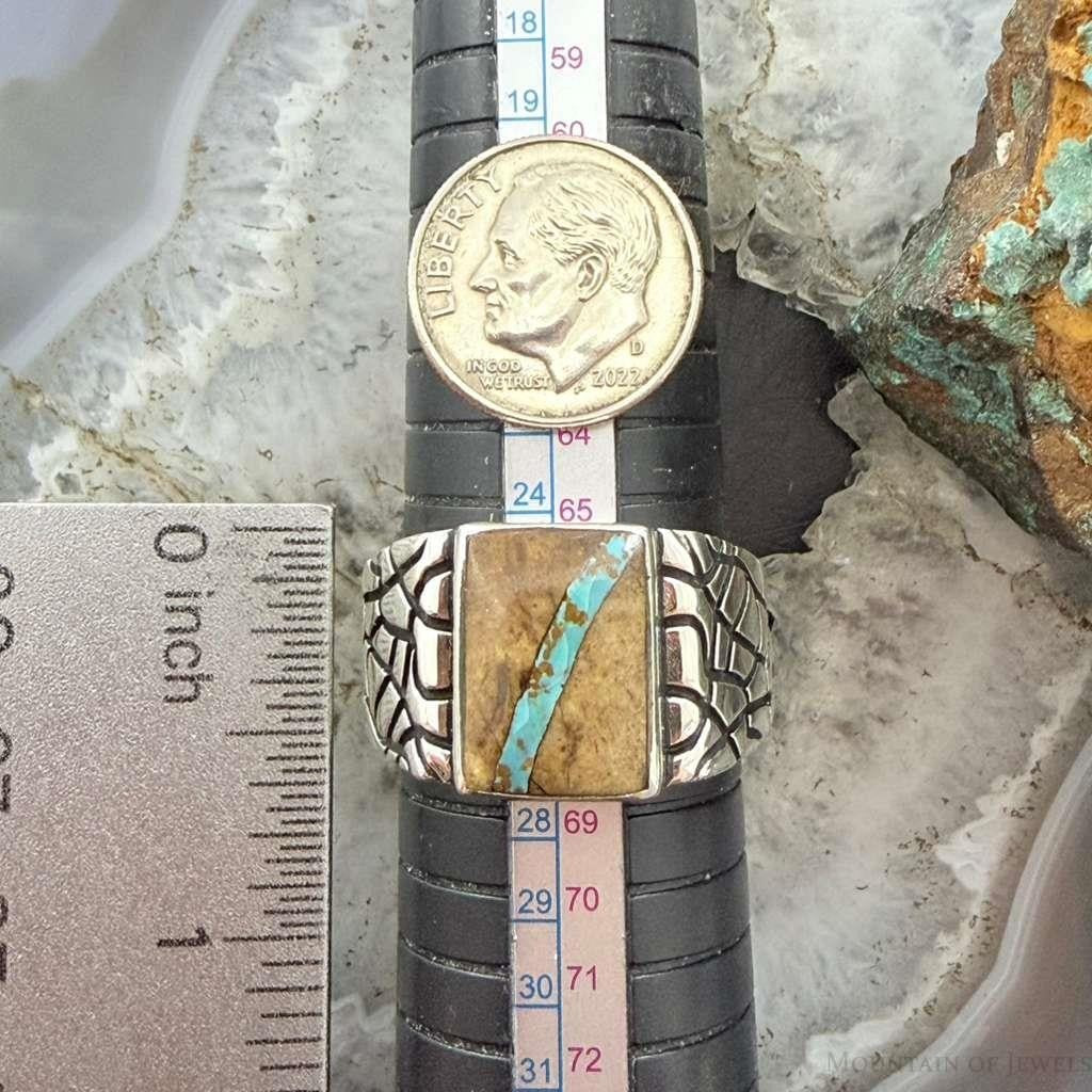 Native American Sterling Silver Ribbon Boulder Turquoise Ring Size 12 For Men