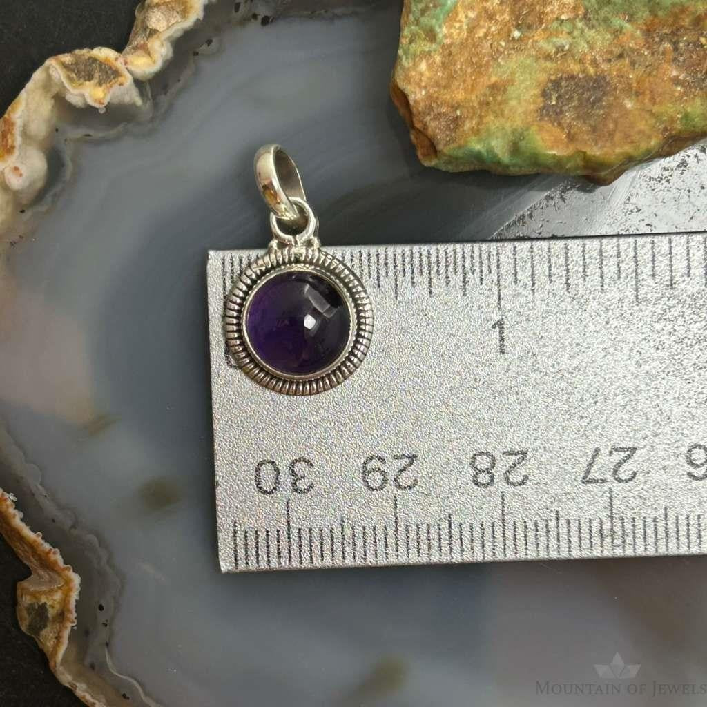 Sterling Silver Southwestern Style Round Amethyst Decorated Charm/Pendant For Women