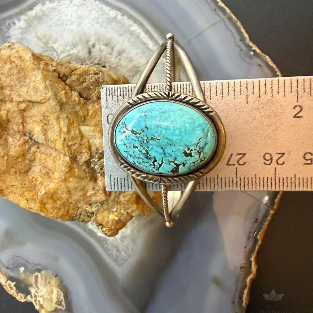 Sterling Silver Native American Oval Turquoise Split Shank Bracelet For Women