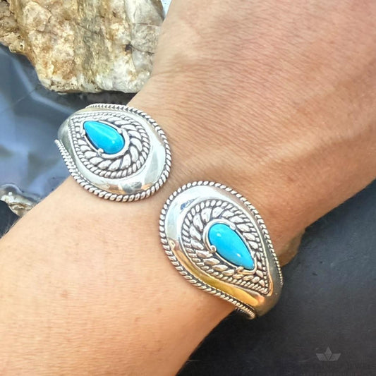 Carolyn Pollack Sterling Silver 2 Sleeping Beauty Turquoise Decorated Hinged Bracelet For Women