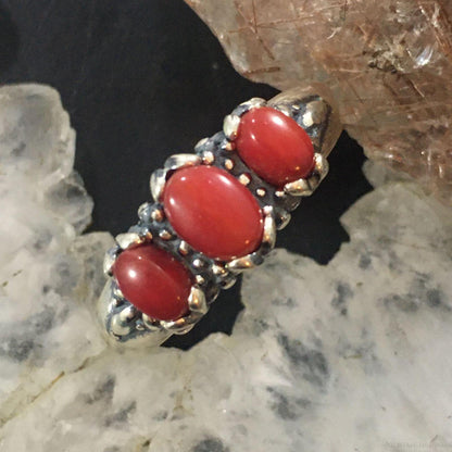 Carolyn Pollack Sterling Silver 3 Oval Red Coral Ring With Size Variety For Women